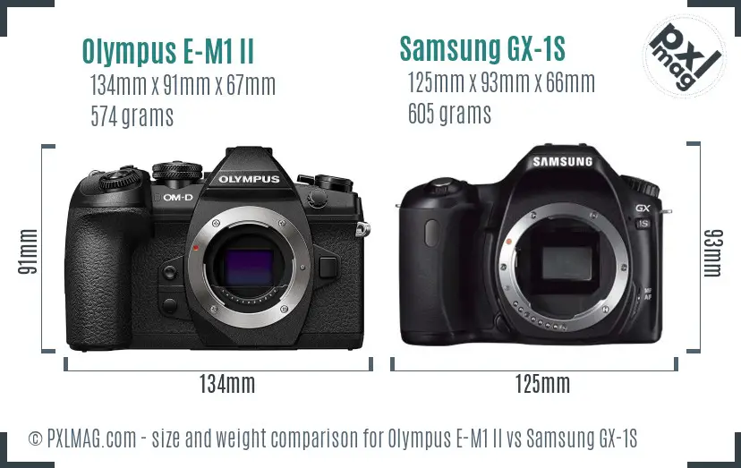 Olympus E-M1 II vs Samsung GX-1S size comparison Olympus E-M1 II vs Samsung GX-1S size comparison