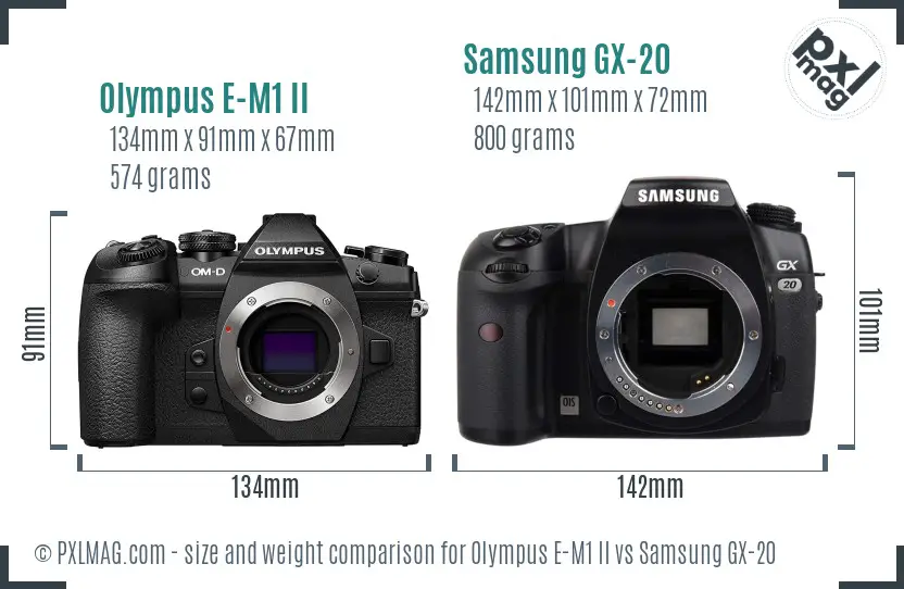 Olympus E-M1 II vs Samsung GX-20 size comparison Olympus E-M1 II vs Samsung GX-20 size comparison