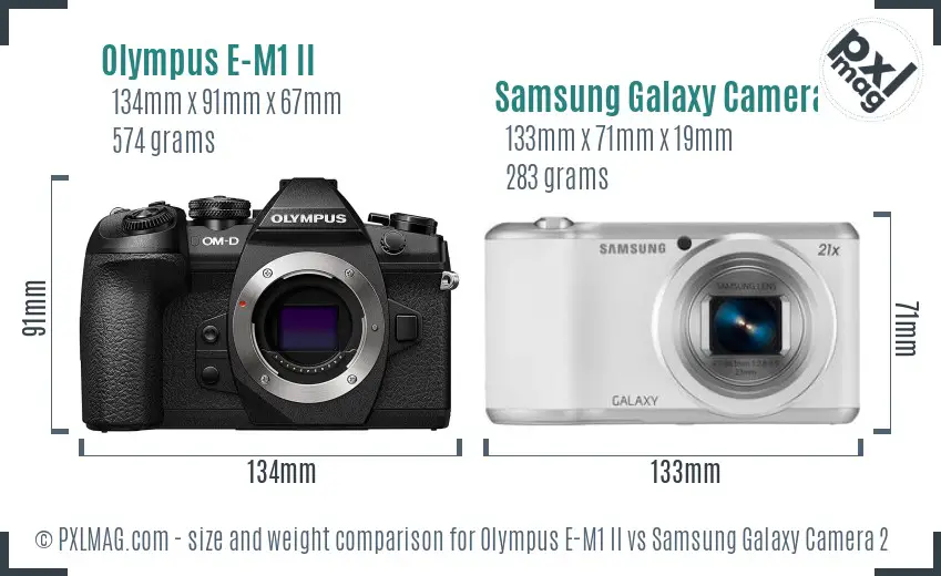 Olympus E-M1 II vs Samsung Galaxy Camera 2 size comparison