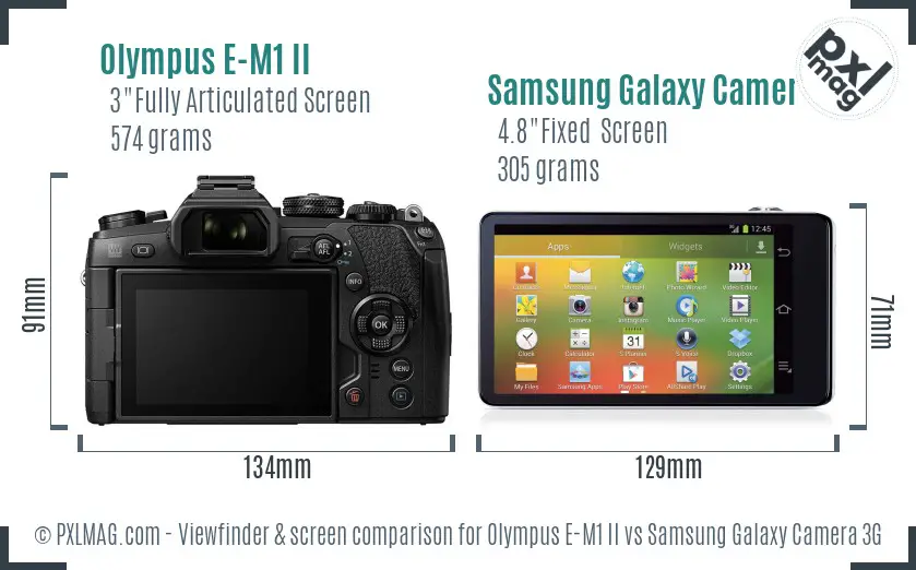 Olympus E-M1 II vs Samsung Galaxy Camera 3G Screen and Viewfinder comparison Olympus E-M1 II vs Samsung Galaxy Camera 3G Screen and Viewfinder comparison