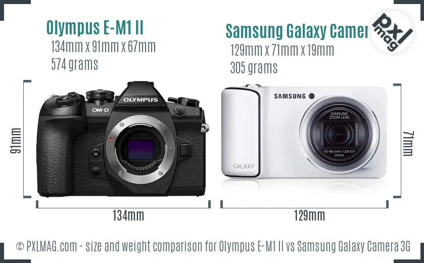Olympus E-M1 II vs Samsung Galaxy Camera 3G size comparison Olympus E-M1 II vs Samsung Galaxy Camera 3G size comparison