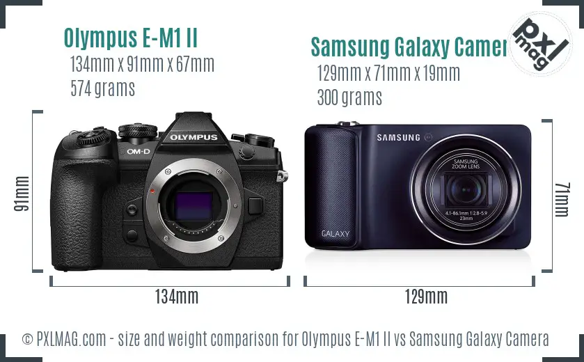 Olympus E-M1 II vs Samsung Galaxy Camera size comparison