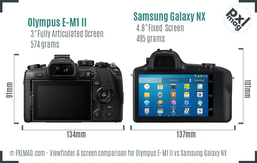 Olympus E-M1 II vs Samsung Galaxy NX Screen and Viewfinder comparison