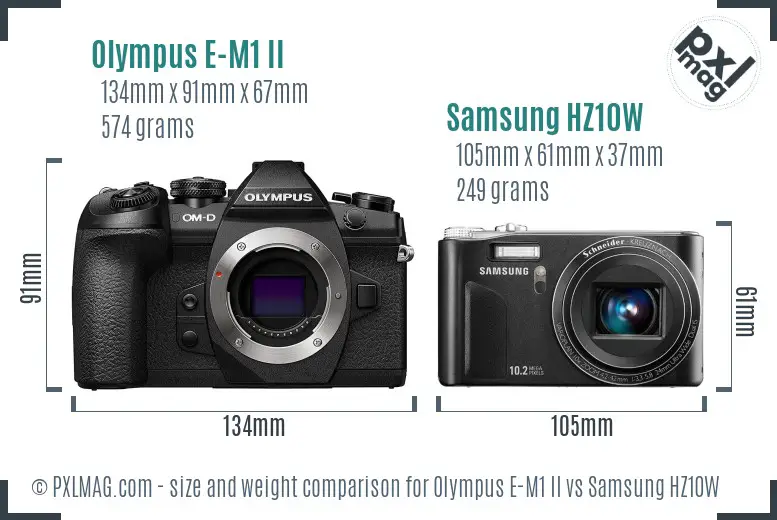 Olympus E-M1 II vs Samsung HZ10W size comparison Olympus E-M1 II vs Samsung HZ10W size comparison