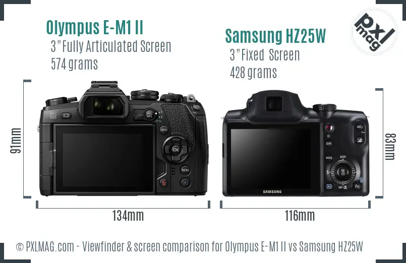 Olympus E-M1 II vs Samsung HZ25W Screen and Viewfinder comparison