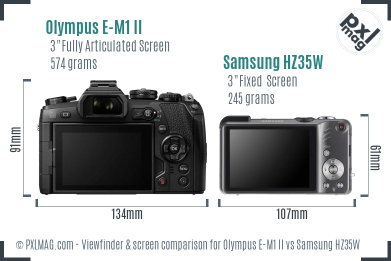 Olympus E-M1 II vs Samsung HZ35W Screen and Viewfinder comparison