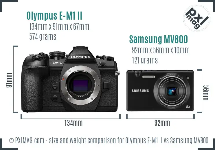Olympus E-M1 II vs Samsung MV800 size comparison
