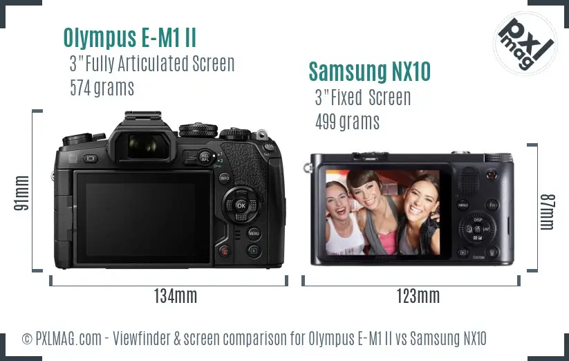 Olympus E-M1 II vs Samsung NX10 Screen and Viewfinder comparison