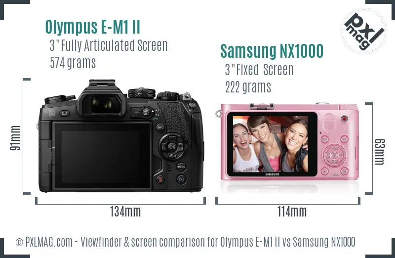 Olympus E-M1 II vs Samsung NX1000 Screen and Viewfinder comparison Olympus E-M1 II vs Samsung NX1000 Screen and Viewfinder comparison