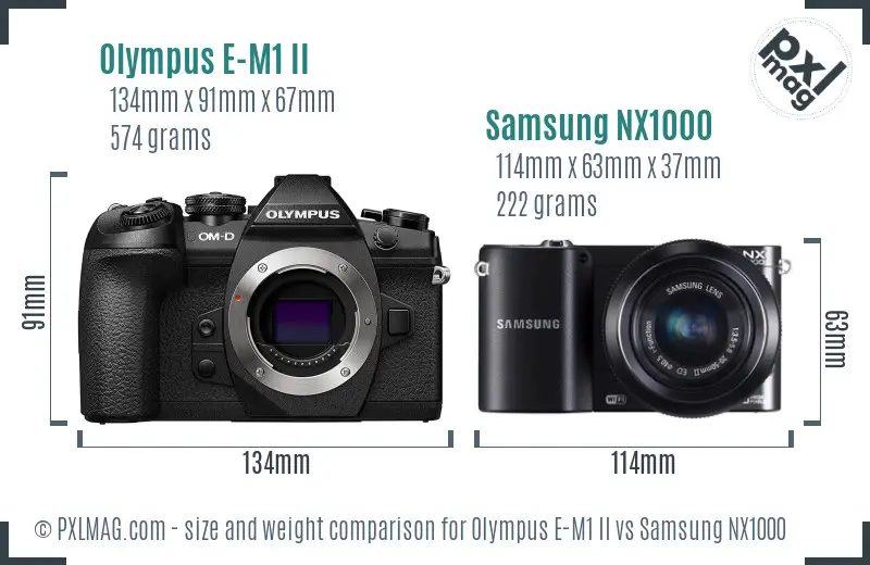 Olympus E-M1 II vs Samsung NX1000 size comparison Olympus E-M1 II vs Samsung NX1000 size comparison