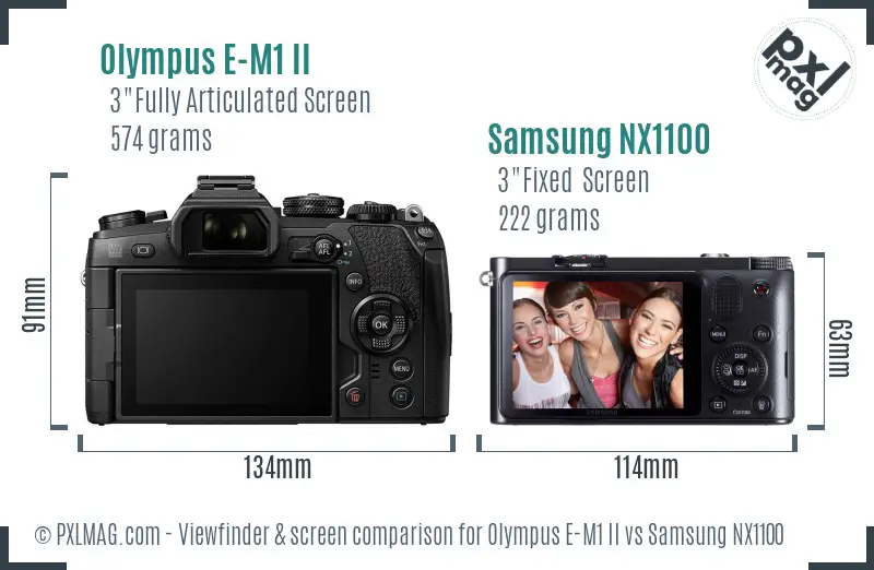 Olympus E-M1 II vs Samsung NX1100 Screen and Viewfinder comparison Olympus E-M1 II vs Samsung NX1100 Screen and Viewfinder comparison