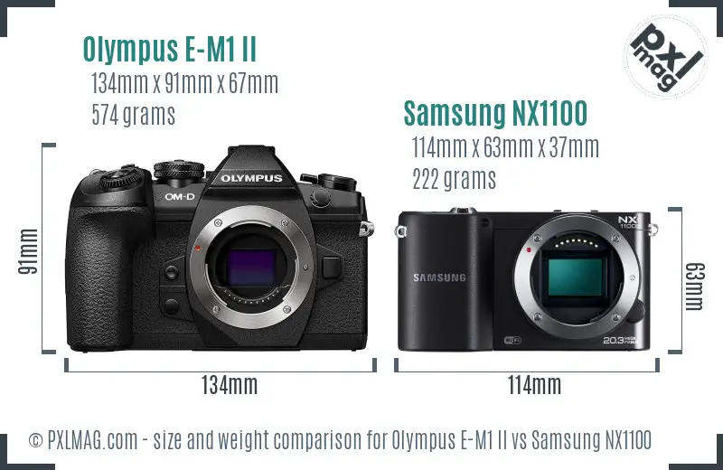 Olympus E-M1 II vs Samsung NX1100 size comparison Olympus E-M1 II vs Samsung NX1100 size comparison