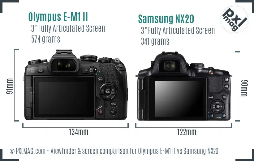 Olympus E-M1 II vs Samsung NX20 Screen and Viewfinder comparison