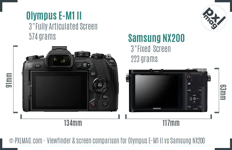 Olympus E-M1 II vs Samsung NX200 Screen and Viewfinder comparison