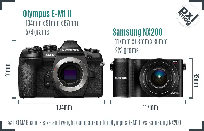 Olympus E-M1 II vs Samsung NX200 size comparison