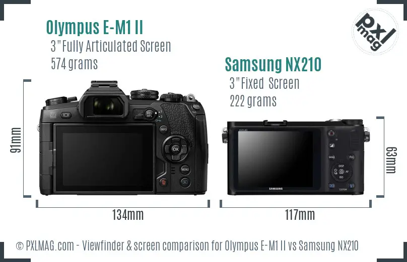 Olympus E-M1 II vs Samsung NX210 Screen and Viewfinder comparison