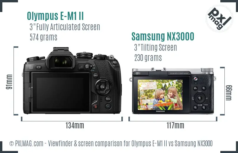 Olympus E-M1 II vs Samsung NX3000 Screen and Viewfinder comparison