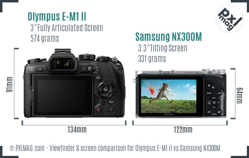 Olympus E-M1 II vs Samsung NX300M Screen and Viewfinder comparison
