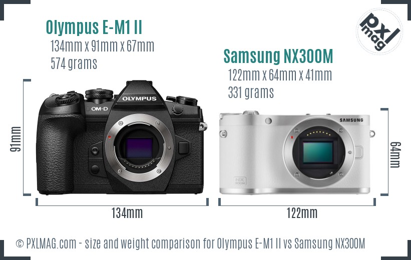 Olympus E-M1 II vs Samsung NX300M size comparison