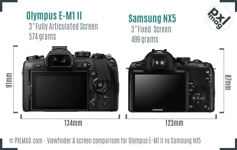 Olympus E-M1 II vs Samsung NX5 Screen and Viewfinder comparison