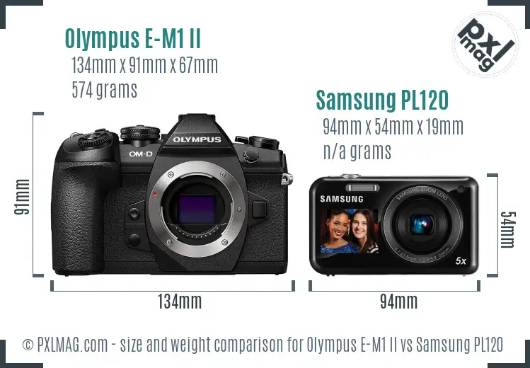 Olympus E-M1 II vs Samsung PL120 size comparison