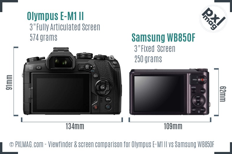 Olympus E-M1 II vs Samsung WB850F Screen and Viewfinder comparison