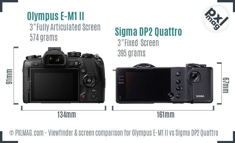 Olympus E-M1 II vs Sigma DP2 Quattro Screen and Viewfinder comparison