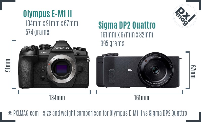 Olympus E-M1 II vs Sigma DP2 Quattro size comparison