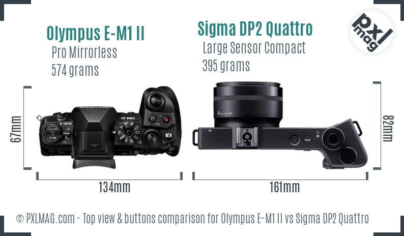 Olympus E-M1 II vs Sigma DP2 Quattro top view buttons comparison