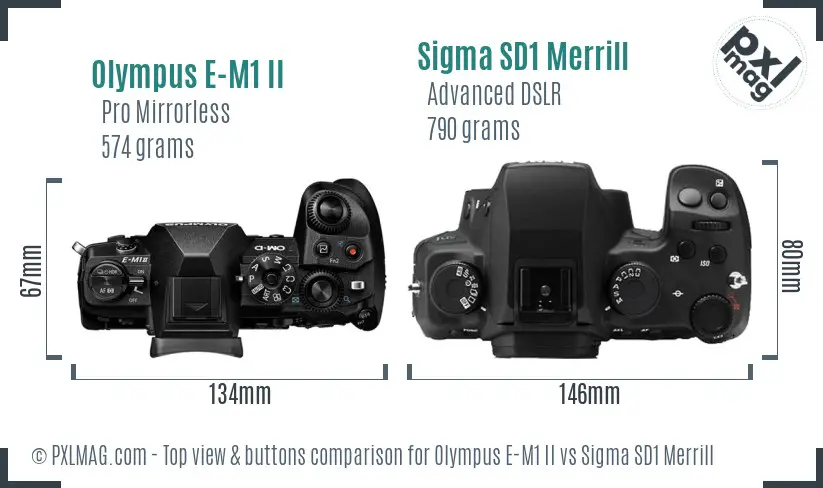 Olympus E-M1 II vs Sigma SD1 Merrill top view buttons comparison
