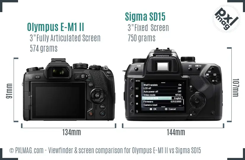 Olympus E-M1 II vs Sigma SD15 Screen and Viewfinder comparison