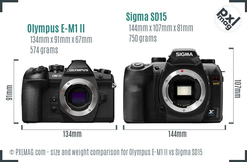 Olympus E-M1 II vs Sigma SD15 size comparison
