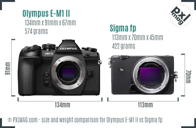 Olympus E-M1 II vs Sigma fp size comparison Olympus E-M1 II vs Sigma fp size comparison