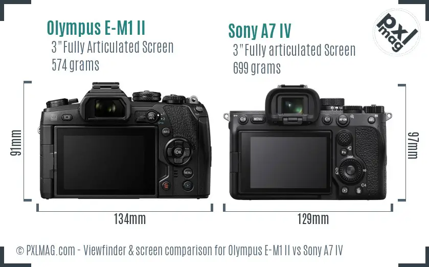 Olympus E-M1 II vs Sony A7 IV Screen and Viewfinder comparison