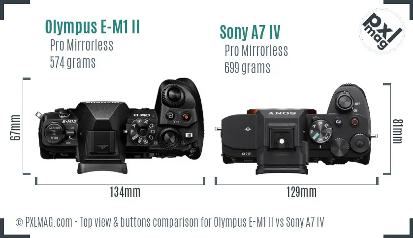Olympus E-M1 II vs Sony A7 IV top view buttons comparison