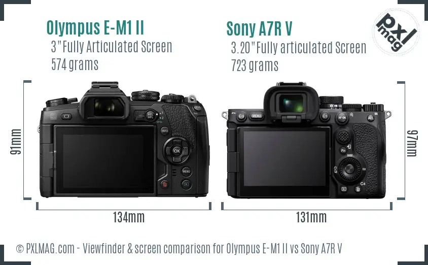 Olympus E-M1 II vs Sony A7R V Screen and Viewfinder comparison