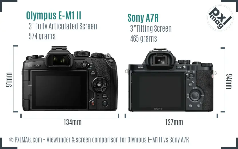 Olympus E-M1 II vs Sony A7R Screen and Viewfinder comparison