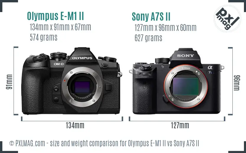 Olympus E-M1 II vs Sony A7S II size comparison Olympus E-M1 II vs Sony A7S II size comparison