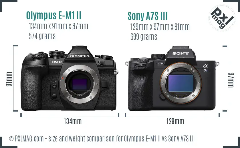 Olympus E-M1 II vs Sony A7S III size comparison