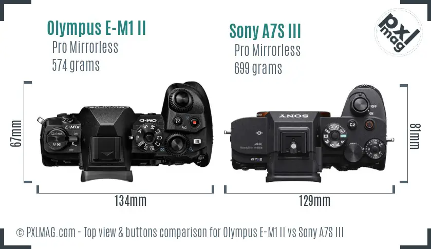 Olympus E-M1 II vs Sony A7S III top view buttons comparison