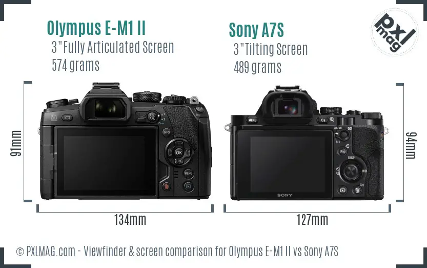 Olympus E-M1 II vs Sony A7S Screen and Viewfinder comparison