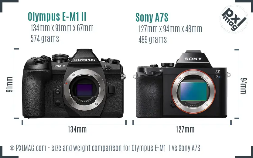 Olympus E-M1 II vs Sony A7S size comparison