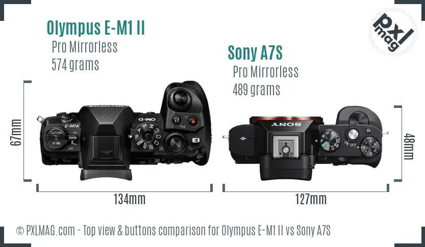 Olympus E-M1 II vs Sony A7S top view buttons comparison