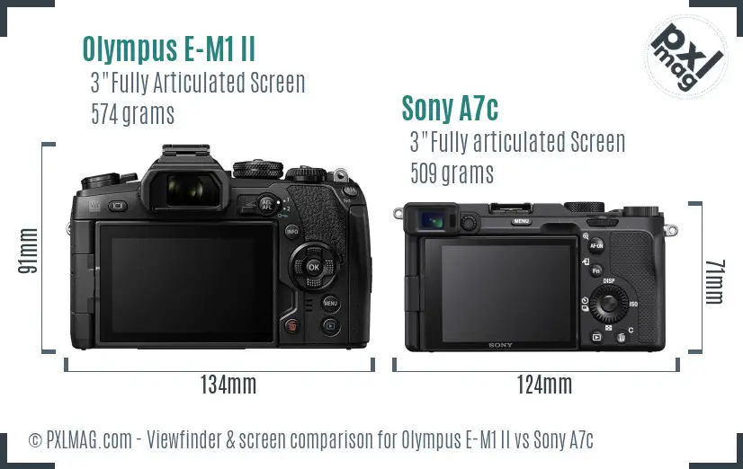Olympus E-M1 II vs Sony A7c Screen and Viewfinder comparison