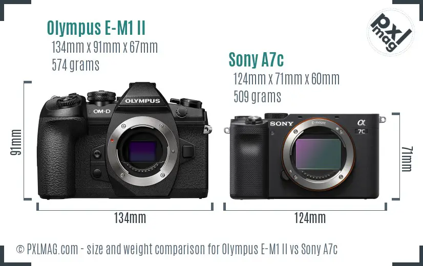 Olympus E-M1 II vs Sony A7c size comparison