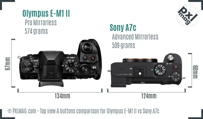 Olympus E-M1 II vs Sony A7c top view buttons comparison