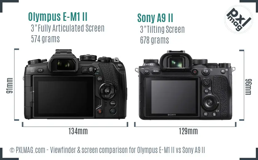 Olympus E-M1 II vs Sony A9 II Screen and Viewfinder comparison