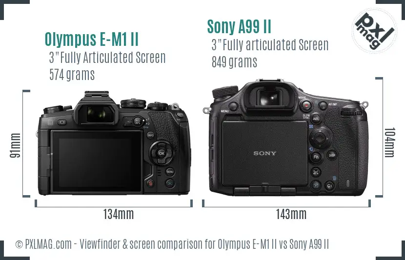 Olympus E-M1 II vs Sony A99 II Screen and Viewfinder comparison