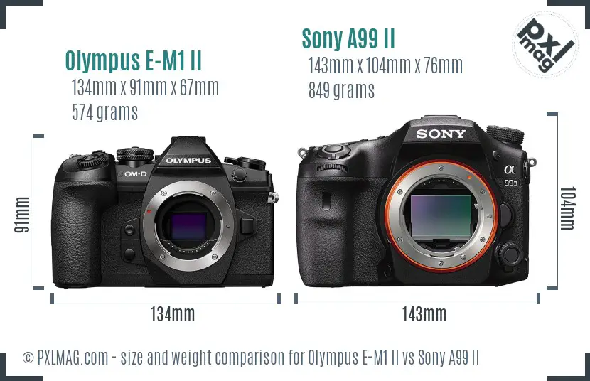 Olympus E-M1 II vs Sony A99 II size comparison