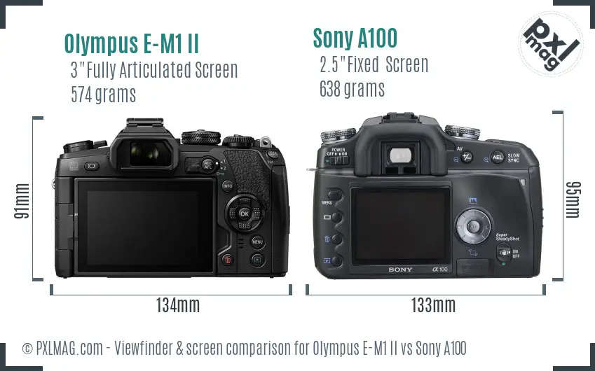 Olympus E-M1 II vs Sony A100 Screen and Viewfinder comparison